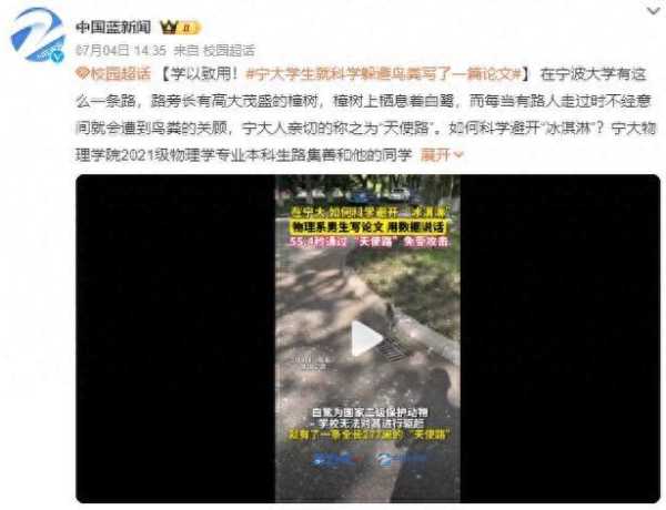 宁大学生就科学躲避鸟粪写了篇论文