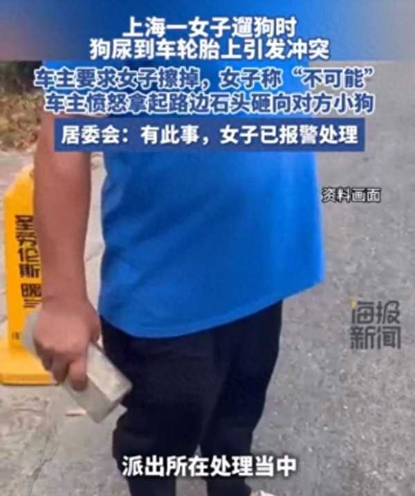 狗尿轮胎上 车主拿砖威胁狗主人擦掉